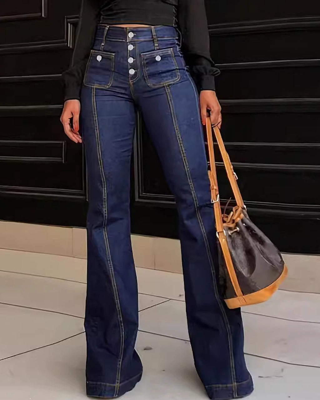 🤩🤩Women's Button-Front High-Waist Flare Jeans