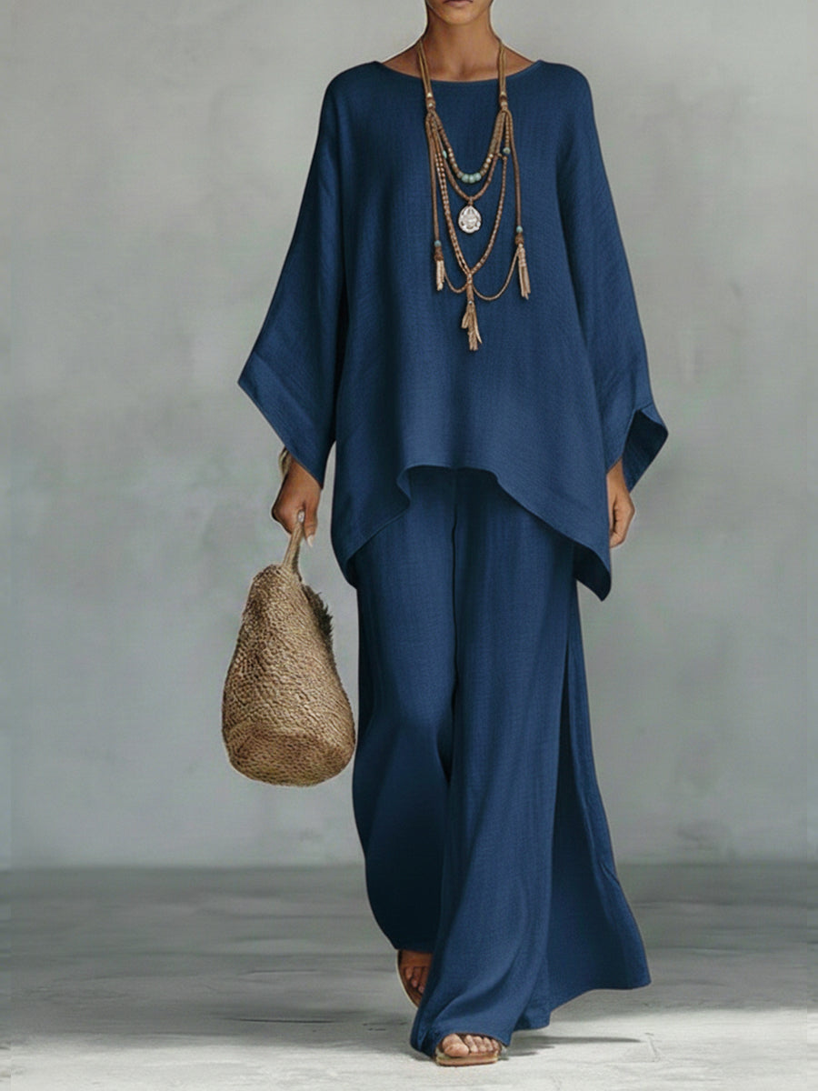 💝💝Women's Comfortable, Loose-fitting Linen And Cotton Top And Wide-leg Pants Two-piece Set.