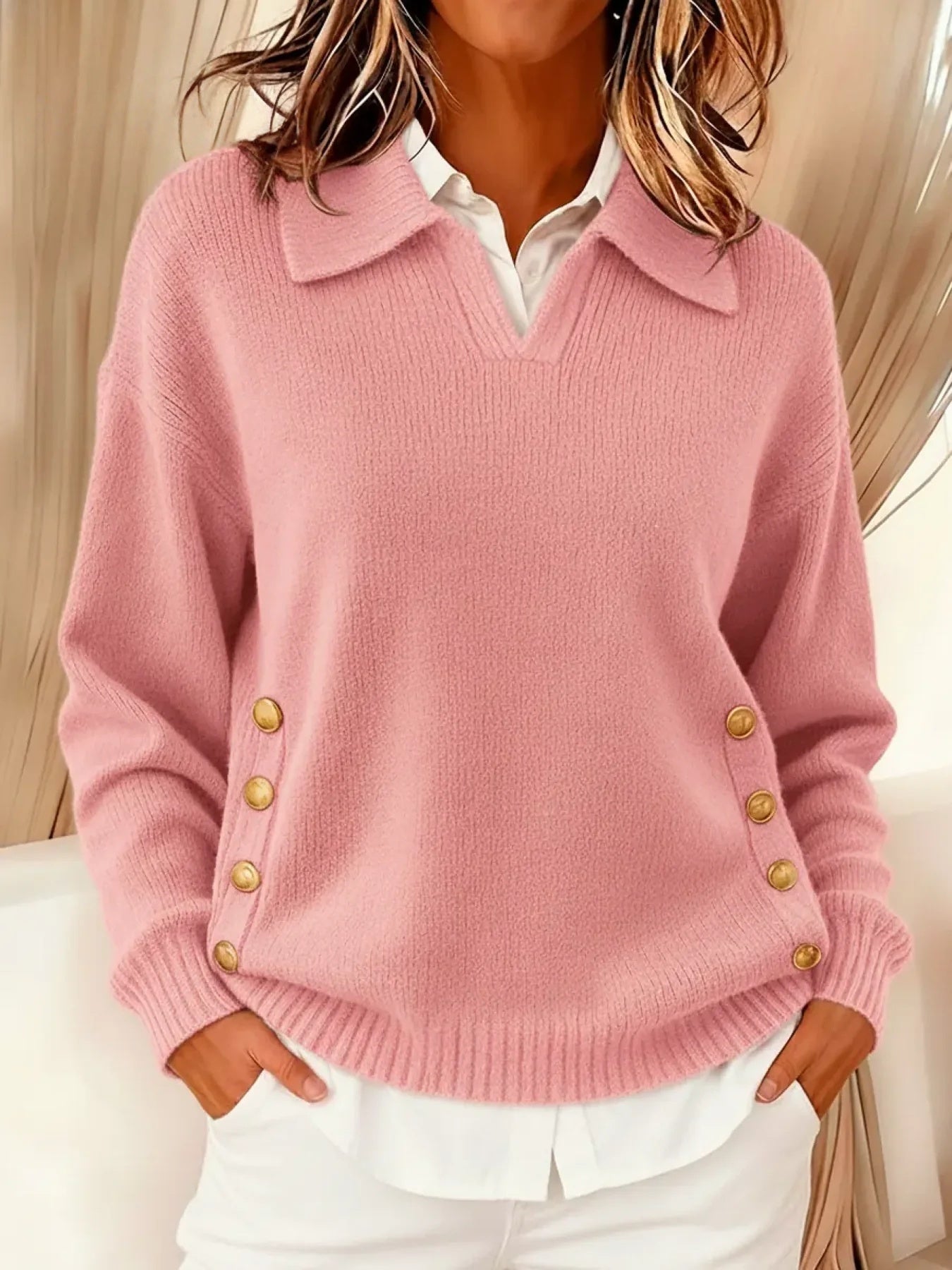 🤩🤩 Women's Comfortable Metal Buckle Pullover Cashmere Sweater