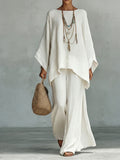 💝💝Women's Comfortable, Loose-fitting Linen And Cotton Top And Wide-leg Pants Two-piece Set.