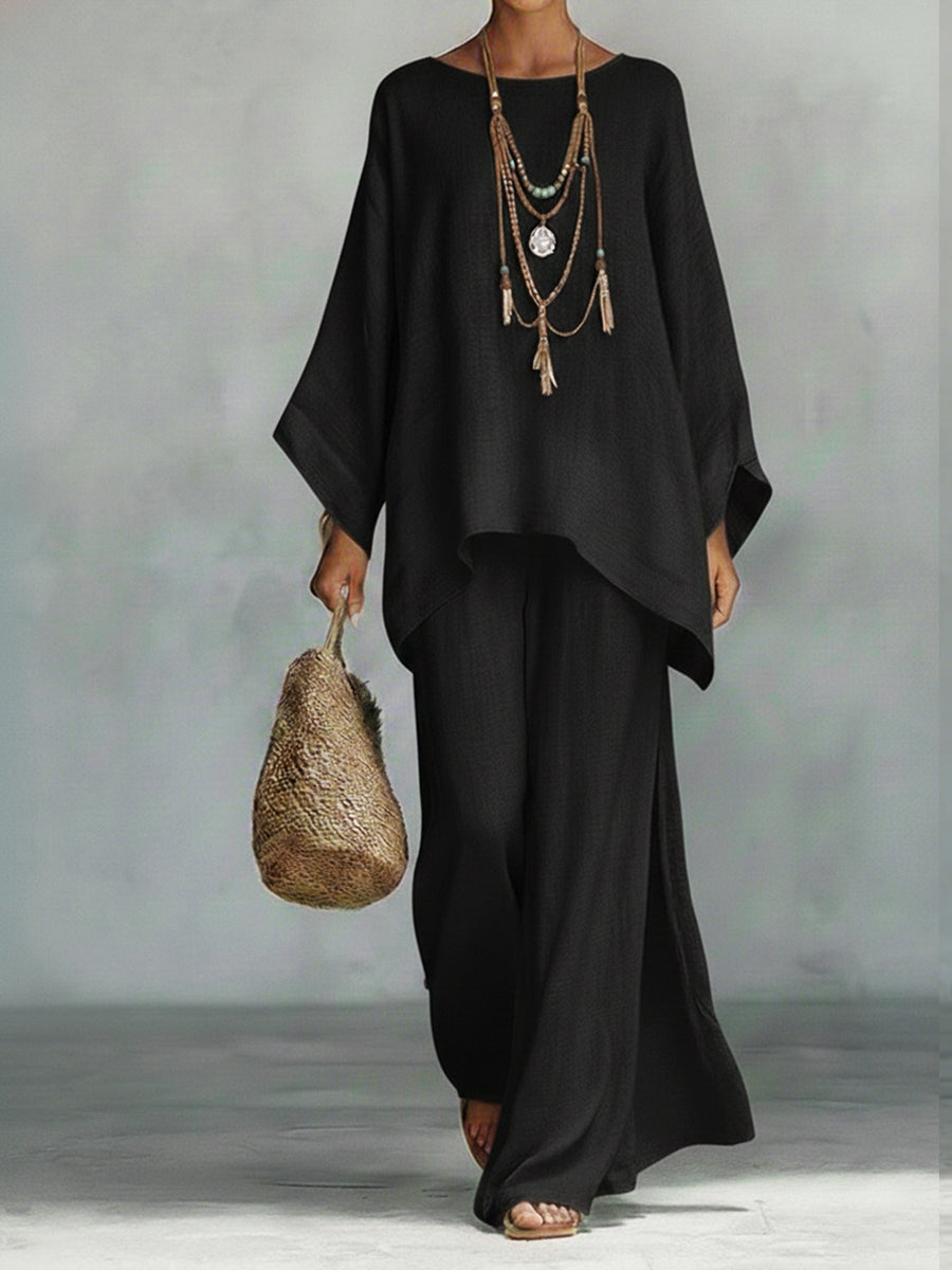 💝💝Women's Comfortable, Loose-fitting Linen And Cotton Top And Wide-leg Pants Two-piece Set.