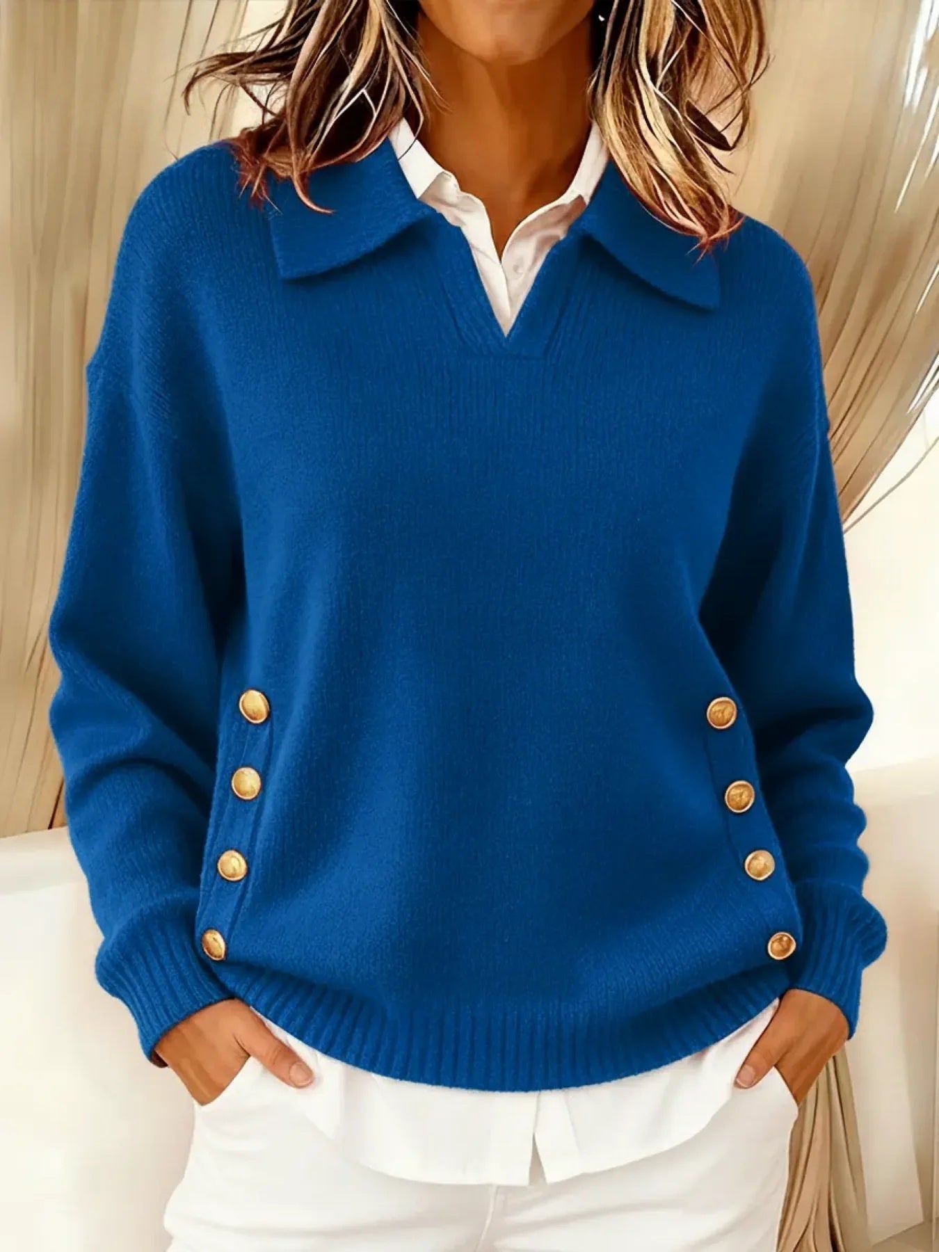 🤩🤩 Women's Comfortable Metal Buckle Pullover Cashmere Sweater