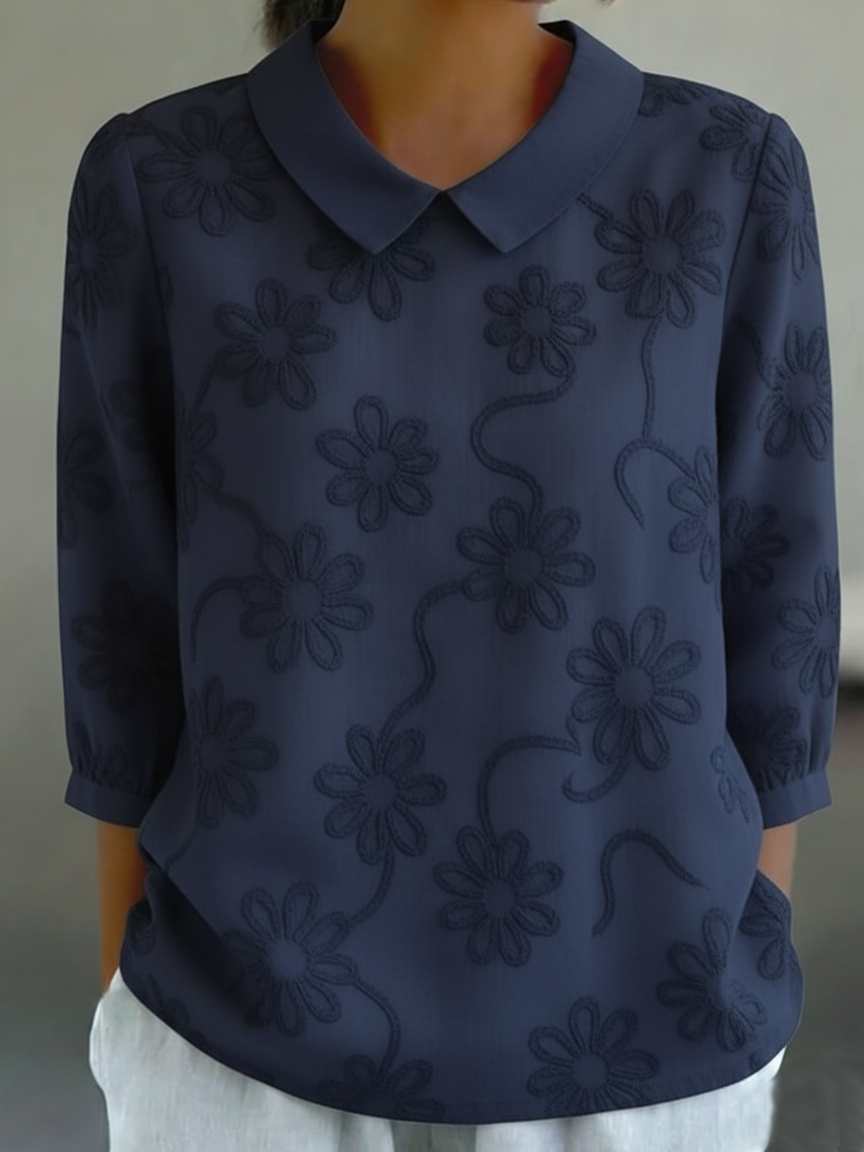 🤩🤩Romantic Floral Embroidered Peter Pan Collar Shirt Blouse