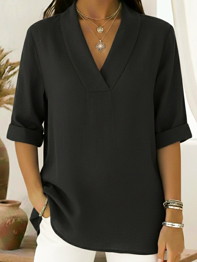 🤩🤩Vintage Elegant Shawl Collar Linen Short-sleeved Shirt