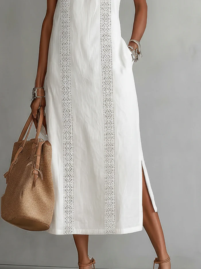 🤩🤩 Retro Cozy Lace Minimalist Linen Dress — Timeless. Elegant. Effortlessly You.