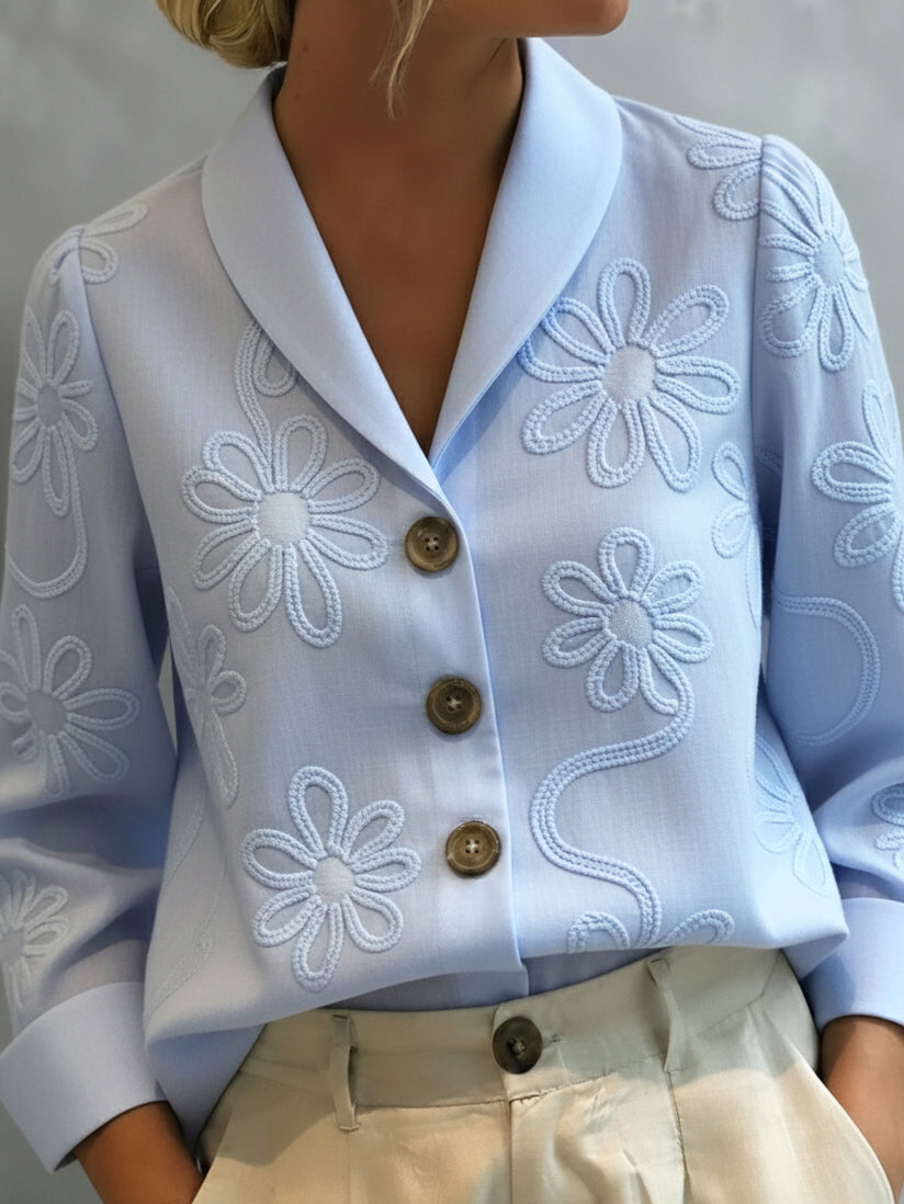 💝💝Vintage Floral Embroidered Shawl Collar Blouse