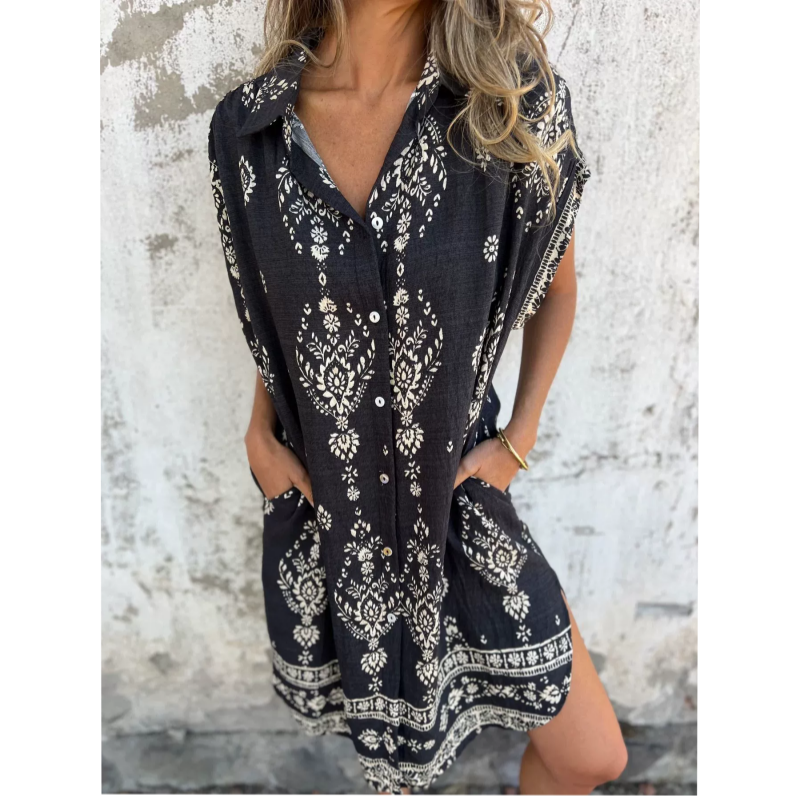 🤩🤩Spring Specials💐 Loose-Fit Printed Short Sleeve Dress with Pockets