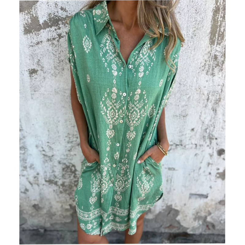 🤩🤩Spring Specials💐 Loose-Fit Printed Short Sleeve Dress with Pockets