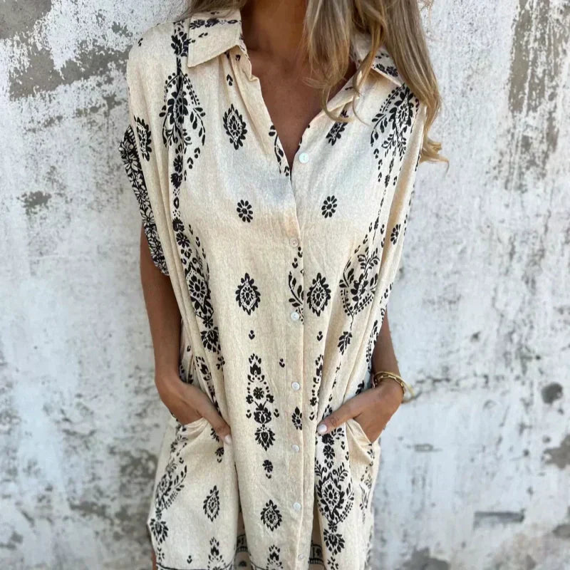 🤩🤩Spring Specials💐 Loose-Fit Printed Short Sleeve Dress with Pockets