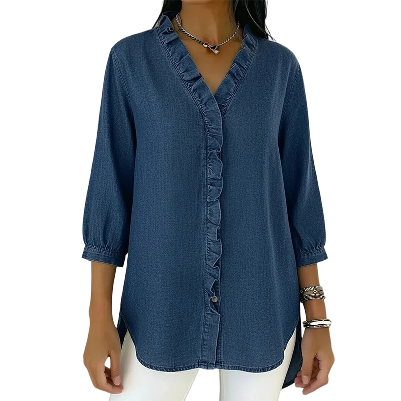 🤩🤩Women's Casual Ruffle V-Neck Shirt | Soft, Breathable & Flattering High-Low Hem ✨