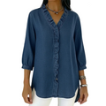 🤩🤩Women's Casual Ruffle V-Neck Shirt | Soft, Breathable & Flattering High-Low Hem ✨